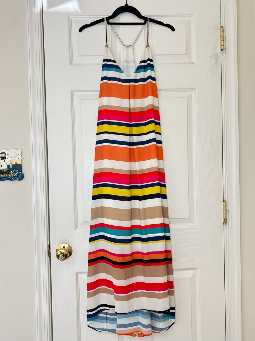 Alice + Olivia Cortes High Low Maxi Dress with Rainbow Carnival Stripes